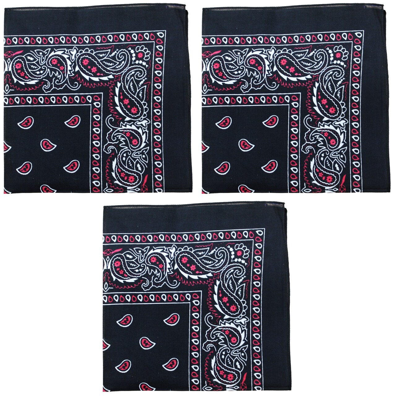3 Pack Paisley Cotton Bandanas Classic Western Style Headwear